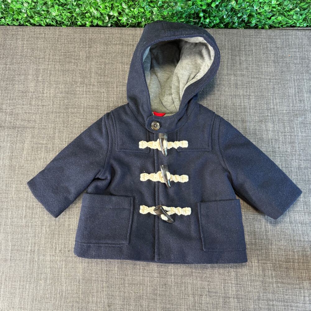NWT Baby Gap Blue Wool Blend Hooded Toggle Peacoat Classic Jacket 0-6 months